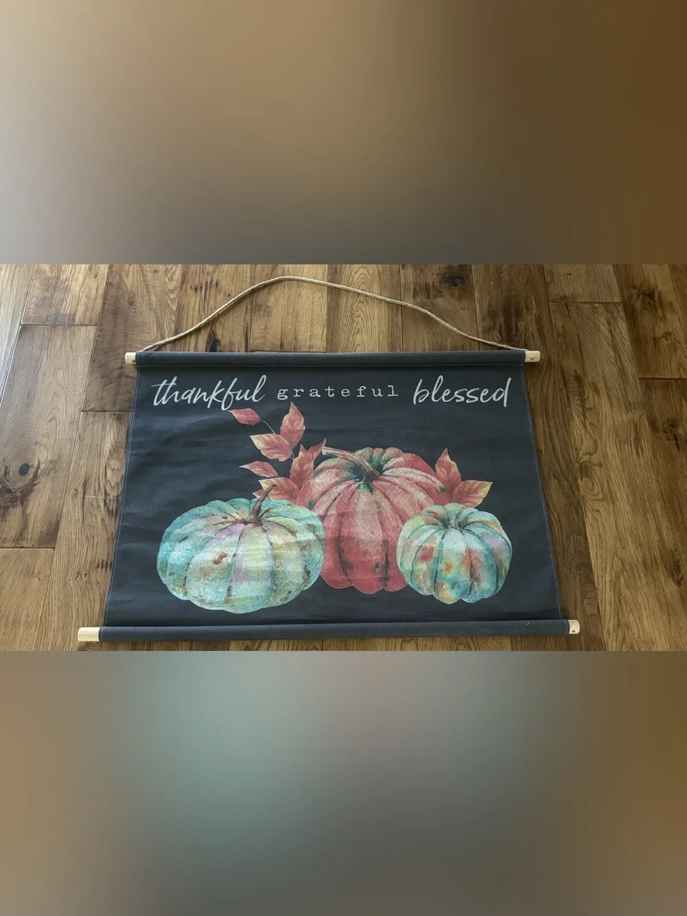 Thankful Grateful Blessed Pumpkin Fabric Wall Art -Fall Decor 37x25”